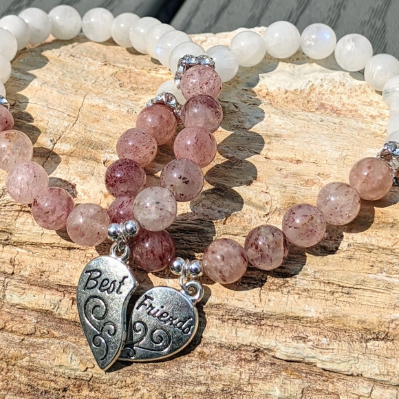 Bestie Gemstone Bracelets with Moonstone and Strawberry Quartz - Picture 2 of 6
